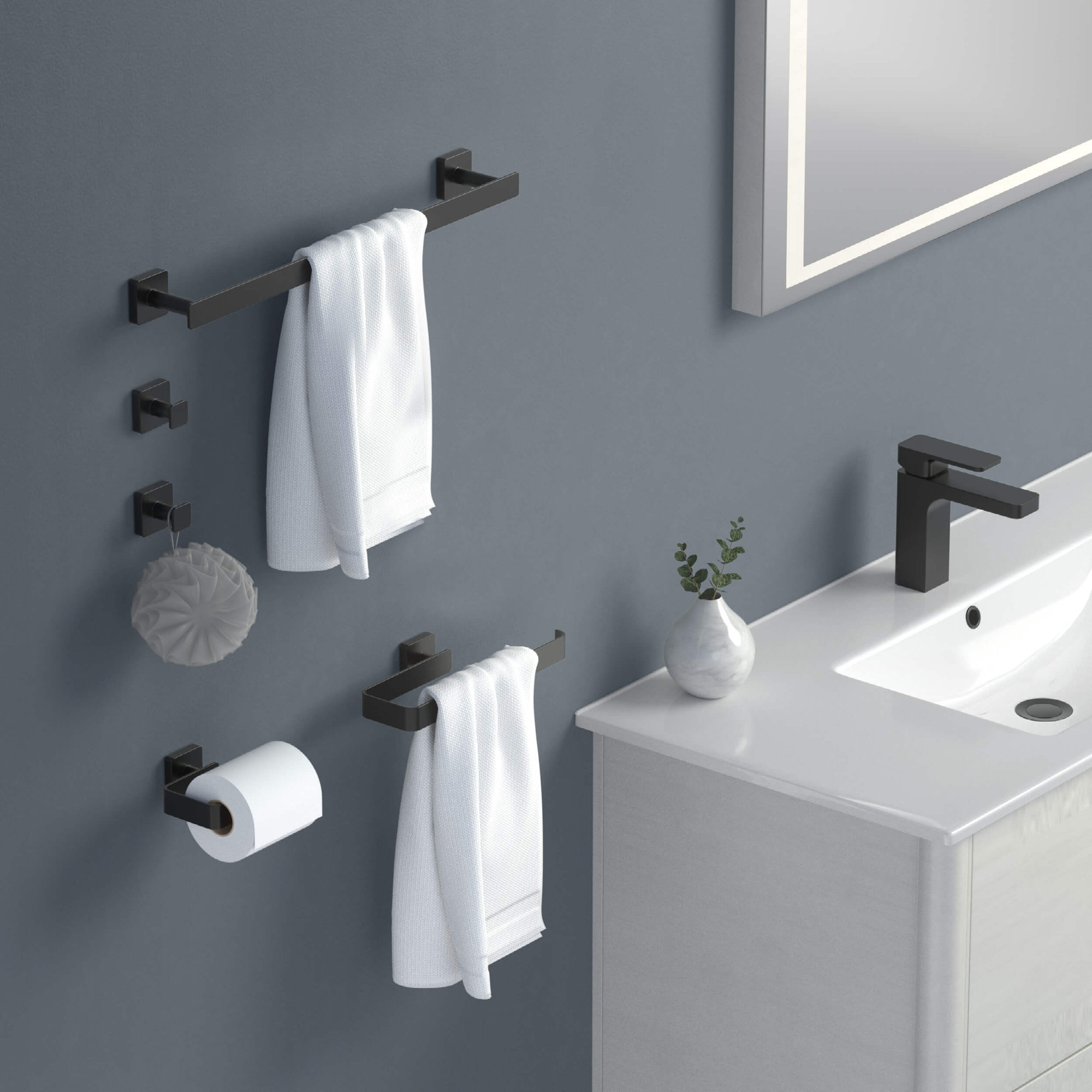 Blaze 5 - Piece Bathroom Hardware Set, Matte Black