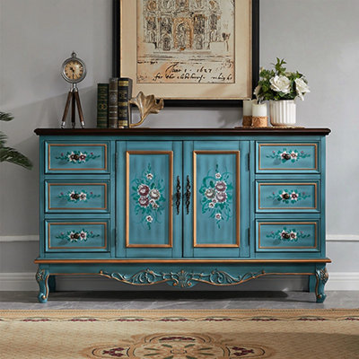 Buffet bleu uni et bois manufacturé