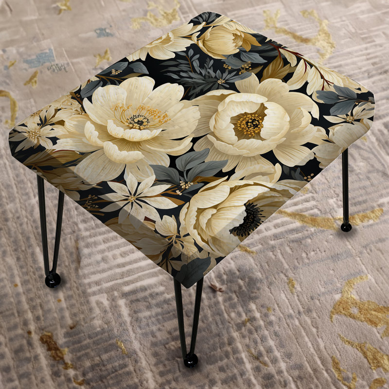 White Blossom Petals In Paradise I - Floral Rectangle Ottoman