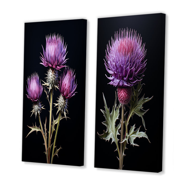 Ensemble de salon mauve et noir Thistle Flowers II - Thistle Wall Art, Toile tendue, H 28 po x l 25 po