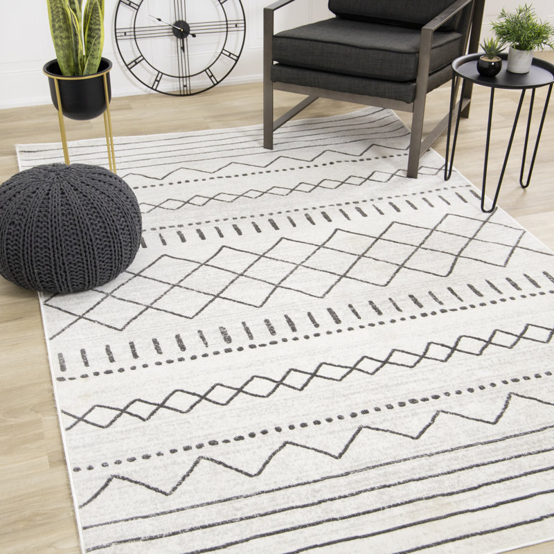 Tapis gris crème Ishant lavable à la machine Ishant, Rectangle 7 pi 10 po x 10 pi 6 po