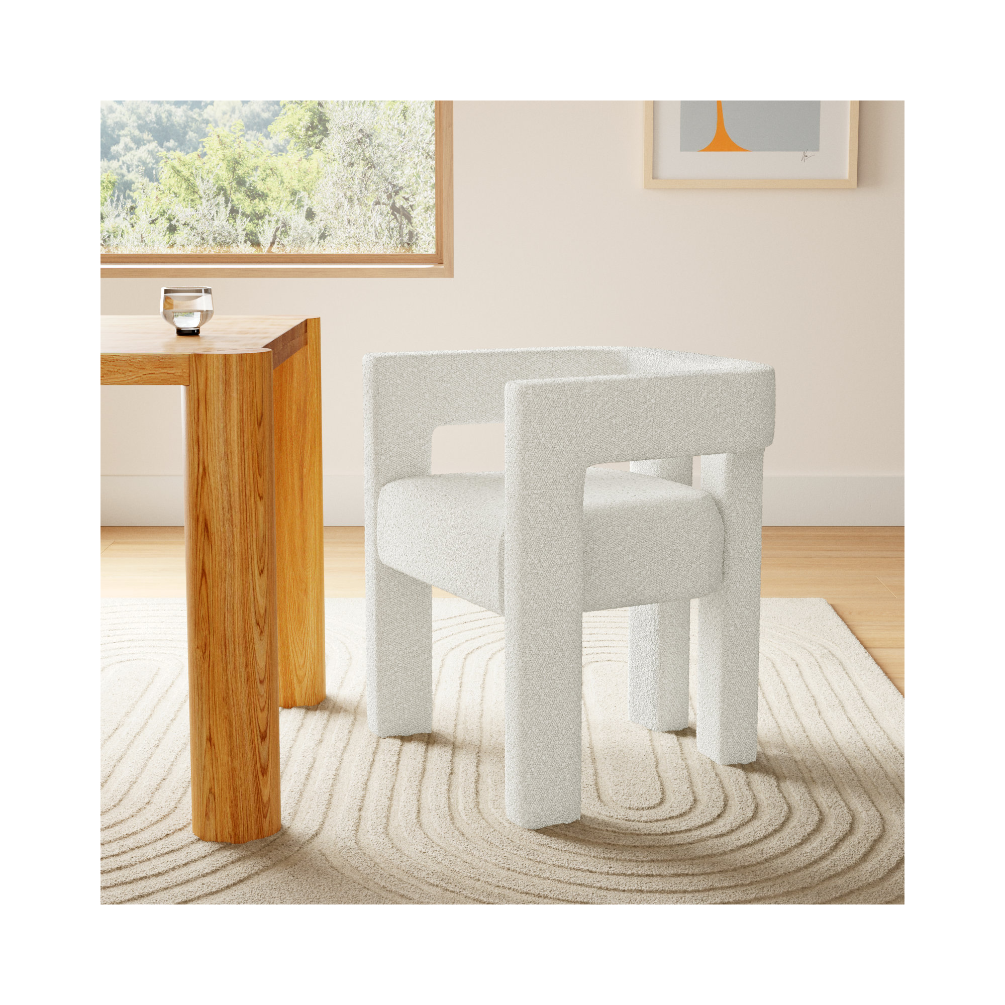 Cedernier Boucle Dining Armchair, Cream