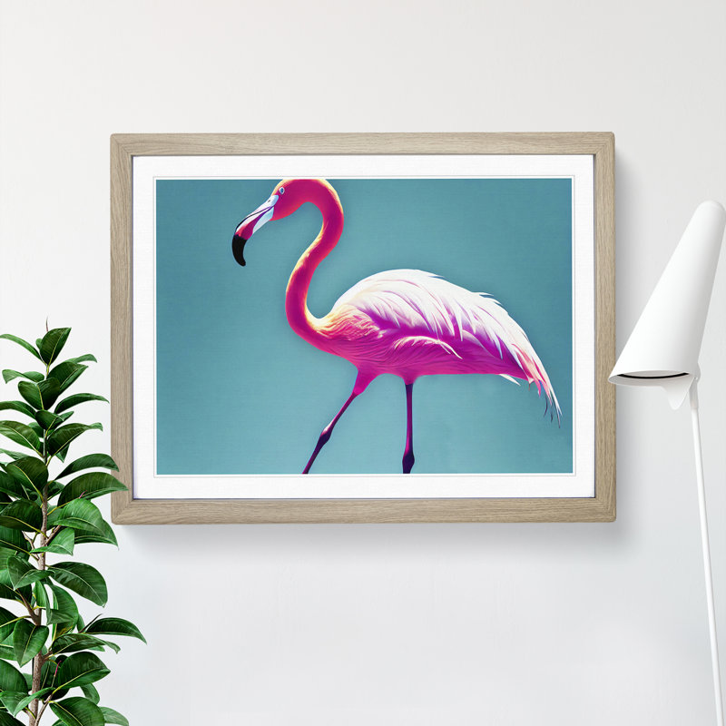 Resplendent Flamingo - Single Picture Frame Painting, 46cm H x 64cm W x 2cm D, Oak Framed
