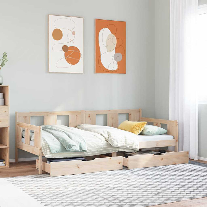 Daybed With Drawers Without Mattress Solid Wood, 96 x 193.5 cm