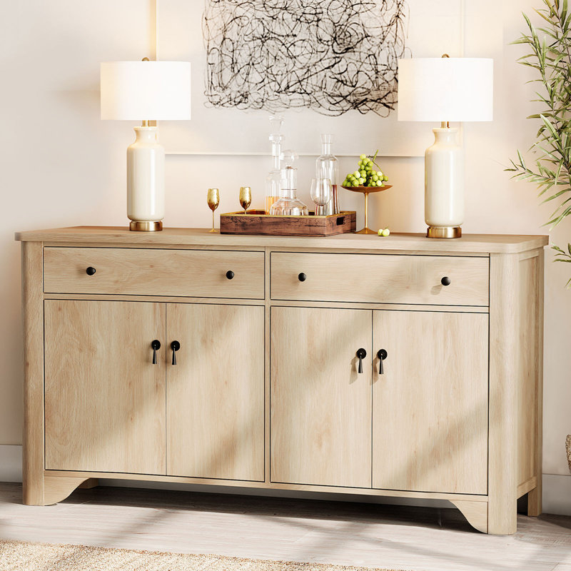 Haikey 59" Wood Sideboard Buffet with Storage, Oak