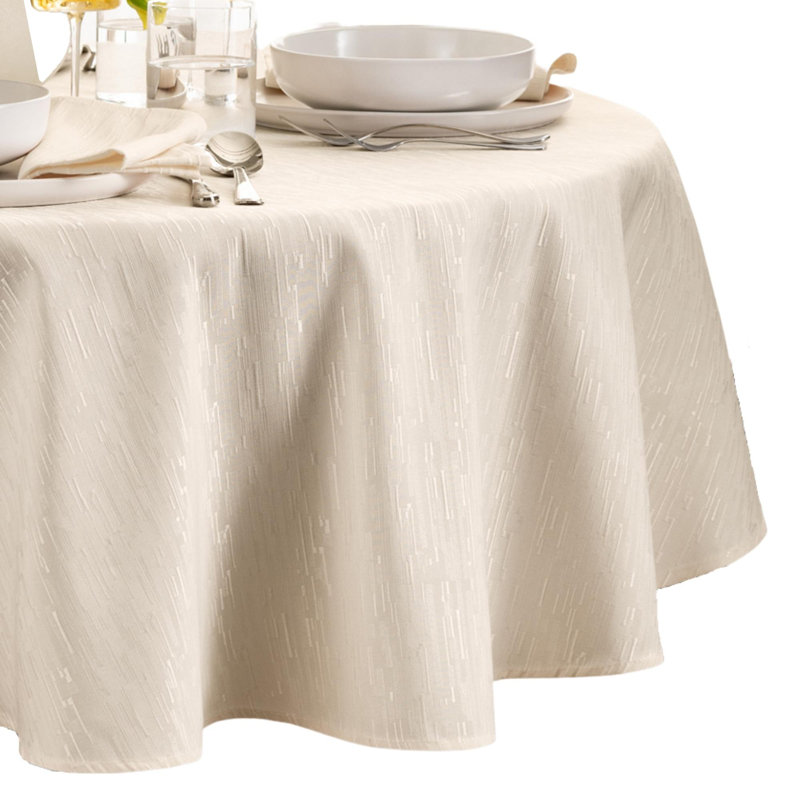 Brosh Solid Texture Water and Stain Resistant Round Polyester Tablecloth, Ivory, 70" Round