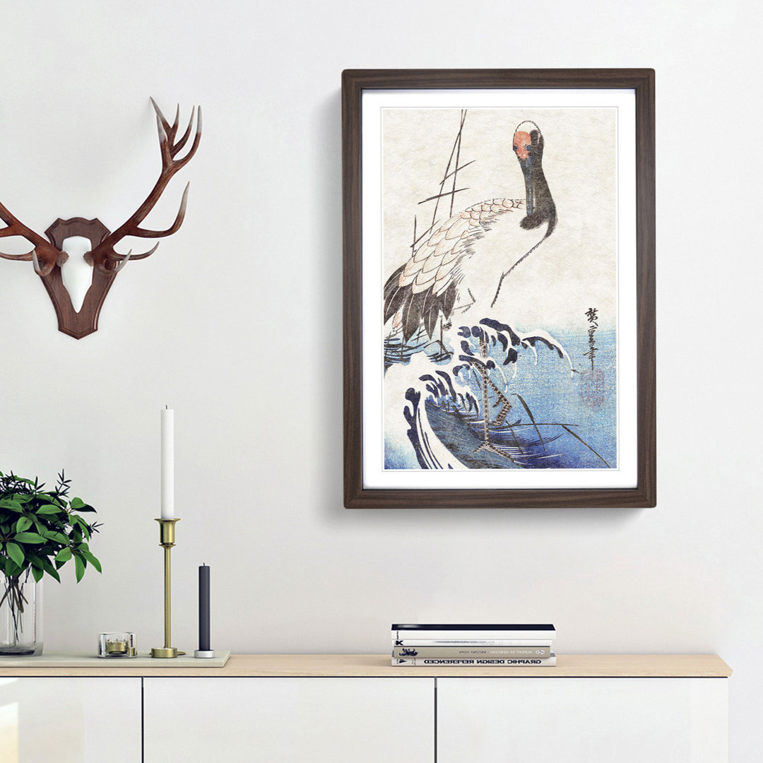 Crane & Wave by Utagawa Hiroshige - Framed Print
