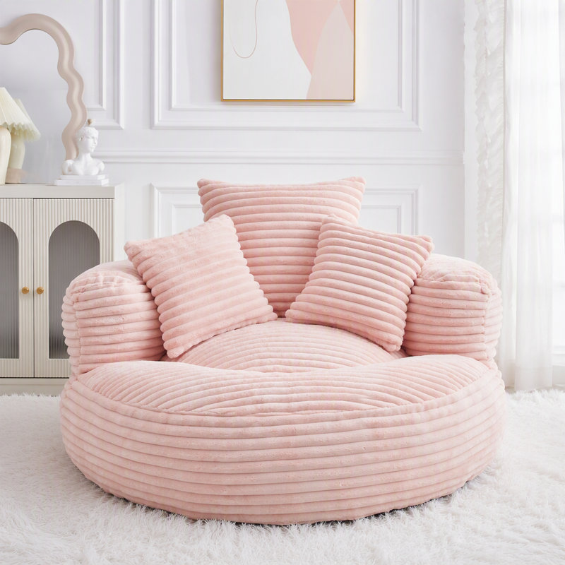 Pouf individuel avec 3 coussins et accoudoirs, Velours côtelé rose