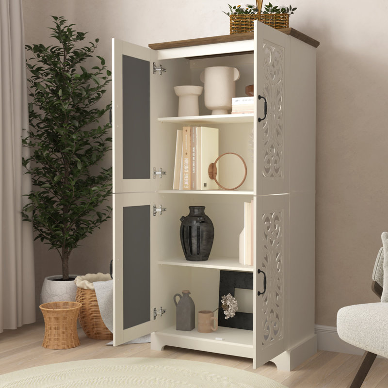 Clarksville 63.6'' 4 Door Kitchen Pantry, Ivory/Knotty Oak