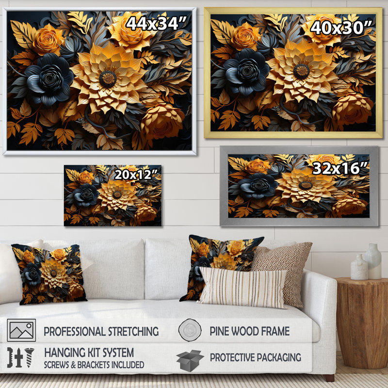 Fleur jaune contrastant beauté - impression, H 24 po x l 32 po x P 1 po, Cadre flottant noir