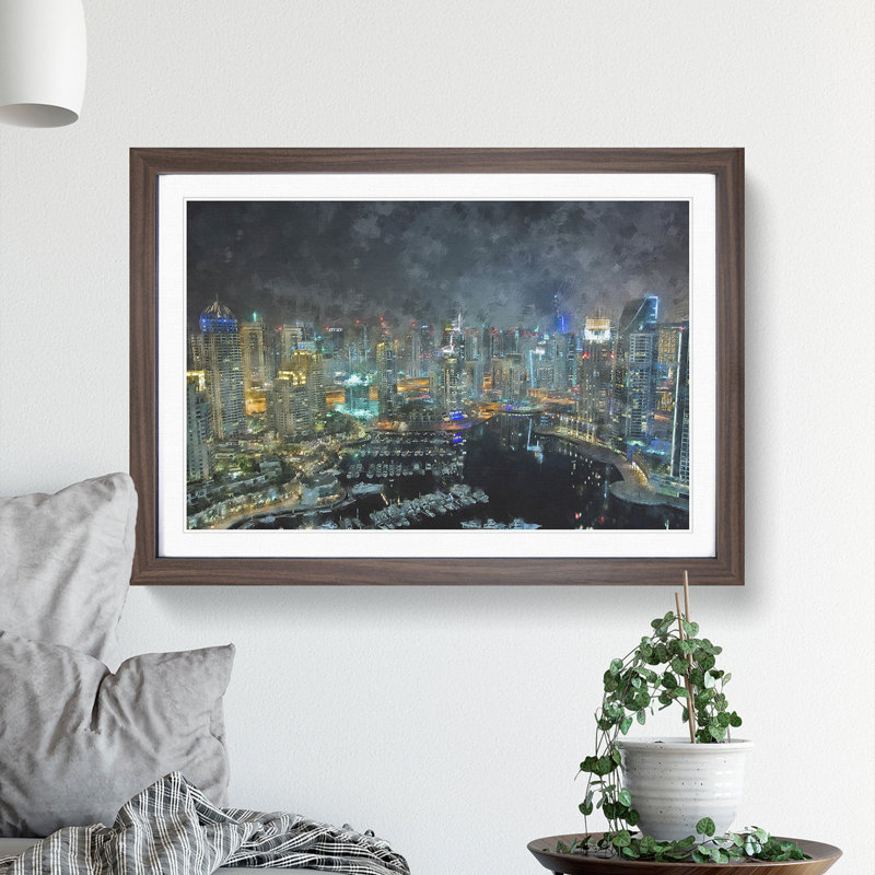 Dubai Skyline Vol.3 - Picture Frame Painting, 36cm H x 48cm W x 2cm D, Walnut Framed