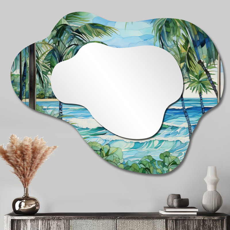 Miroir décoratif nautique - Tranquillité de plage côtière tropicale, impression sur métal, 27" x 35"