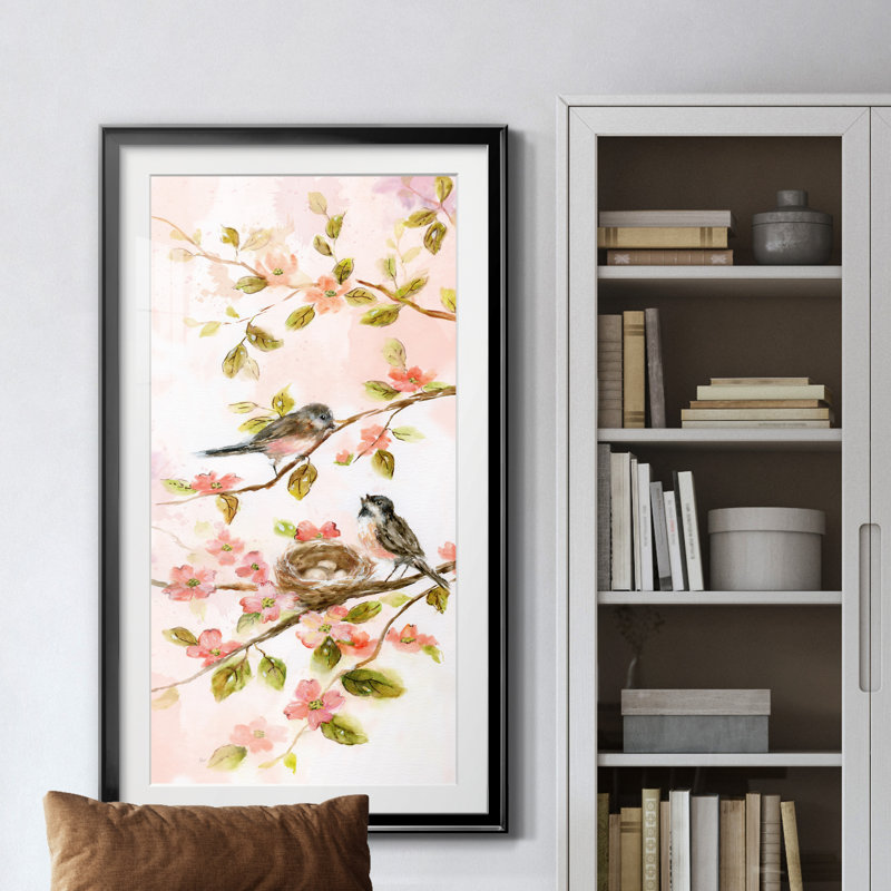 Blush Birds II - peinture encadrée, H 14,5 po x l 26,5 po x P 1,5 po, Noir