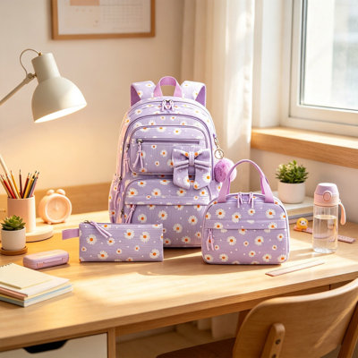 School Backpack A Three Piece Corduroy Backpack Set Including A Backpack Lunch Bag And Pencil Case Cute  Spacious And Stylish It Is Suitable For The Daily Use Of Girls