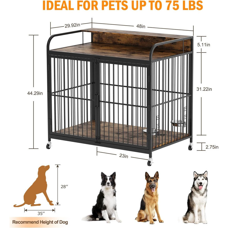 Meuble pour chien avec 2 mangeoires à hauteur réglable, Moyen (H 38,58 po x l 22,5 po x P 39,76 po), Brun