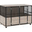 Mobilier de lit pour chien - noyer de 46 po, portes doubles, intérieur polyvalent pour chiens jusqu'à 88 lb, chenil de rangement décoratif