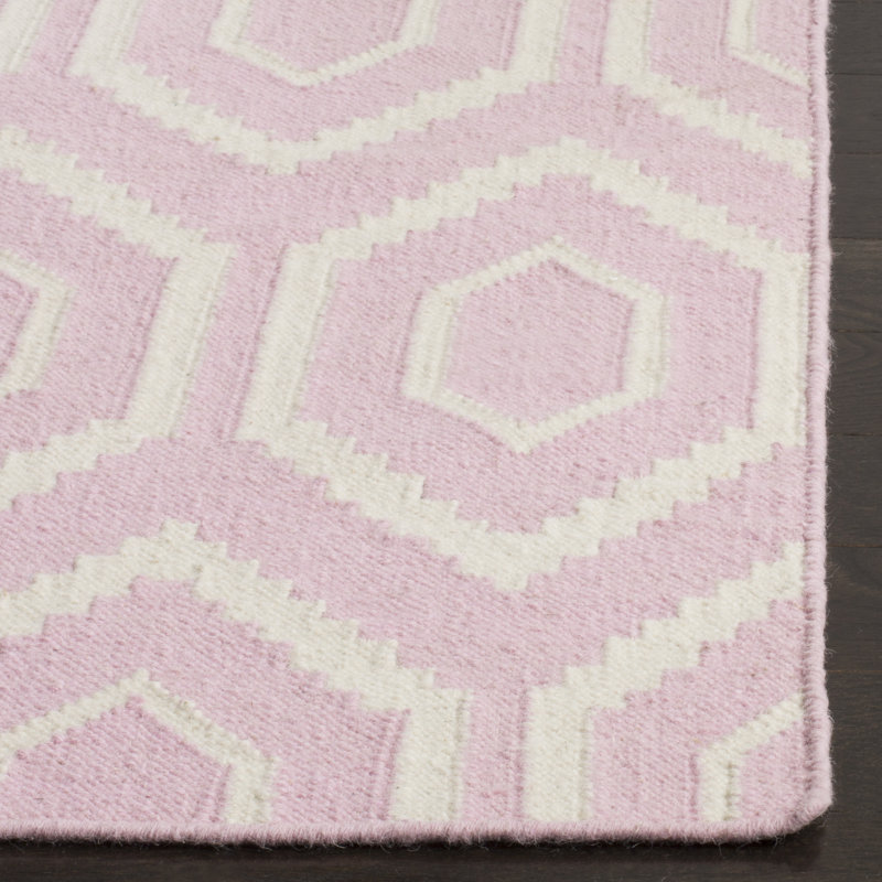 Waukena Hand Woven Flat Weave Wool/Cotton Geometric Rug in Pink/Ivory, Rectangle 6' x 9'