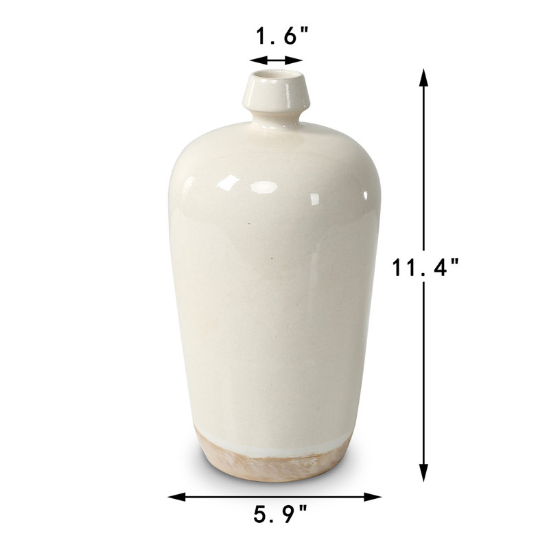 Approx. 11" High Off Whtie Ceramic Vase with Small opening