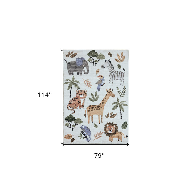 Tapis juvénile d'animaux de zoo 7 pi x 10 pi brun et vert