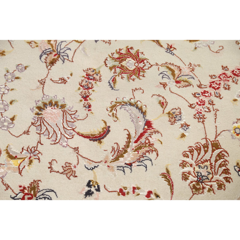 Tapis persan en laine et soie à motif végétal Tabriz noué à la main 16 x 16