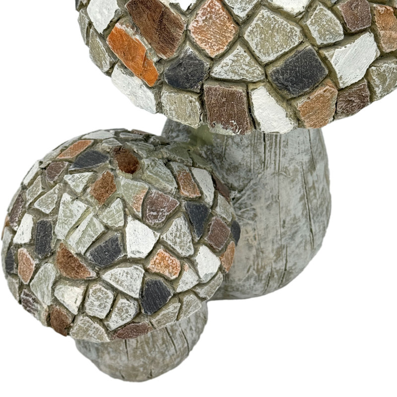Whimsical Mosaic Double Mushroom Polyresin Garden Statue