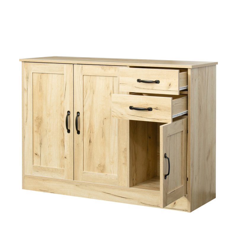 Buffet 43,3 pouces en chêne avec 2 portes et tiroirs - Buffet de rangement moderne pour la salle à manger d'entrée