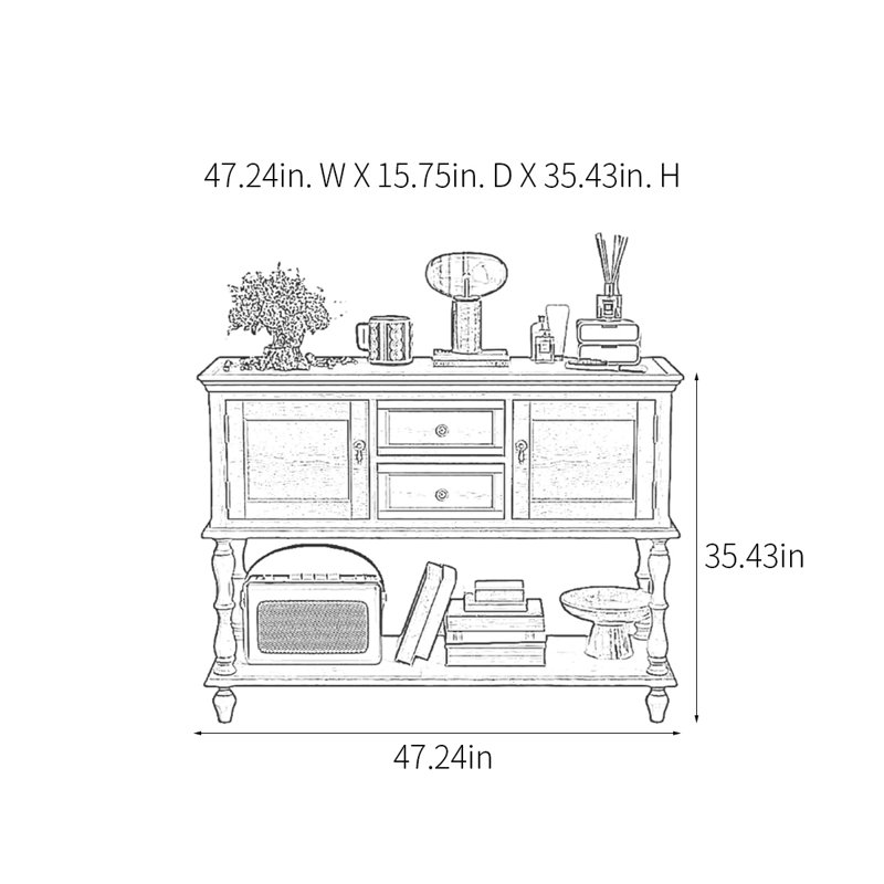 Retro Multifunctional Console Table, 35.43" H x 47.24" W x 15.75" D
