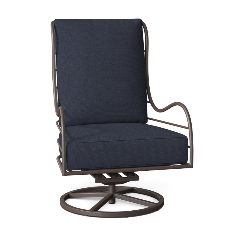 Outdoor Carmel Rocking Metal Chair with Cushions, Welt, Linen Navy