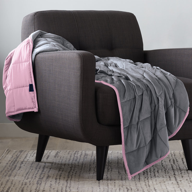 Ella Jayne 12lb Grey and Pink Reversible Weighted Blanket