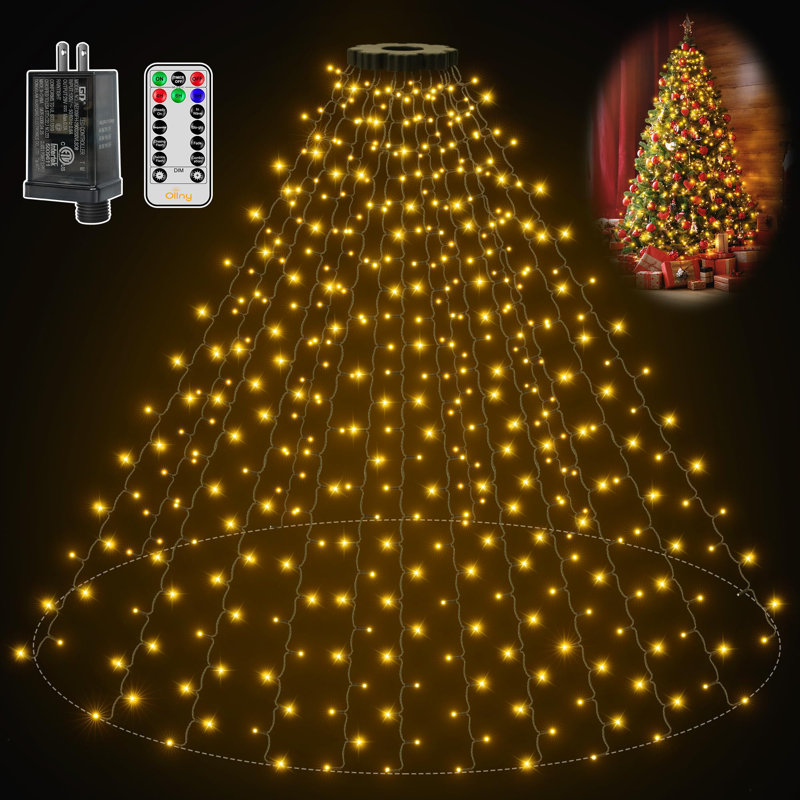 Arbre de Noël avec lumières 400 DEL 8,2 pi * 16 cordes avec anneau, 8 modes d'éclairage 3 lumières de Noël à intensité variable intérieur / extérieur avec télécommande, imperméable pour décoration de Noël