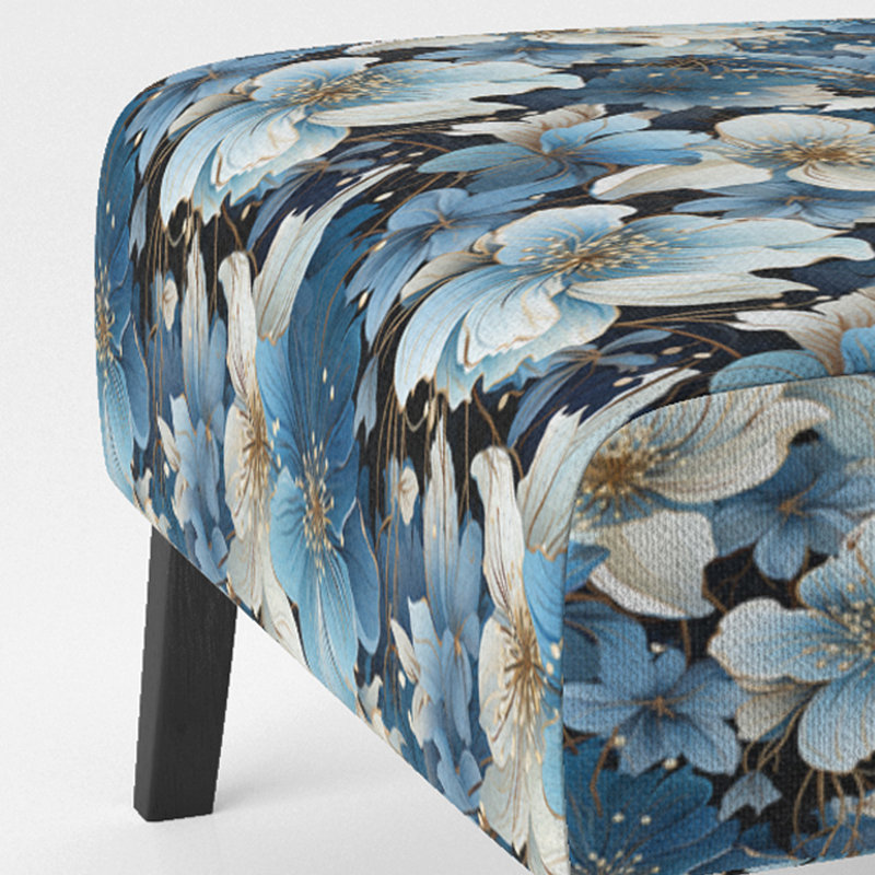 Fauteuil de chambre en velours bleu et blanc