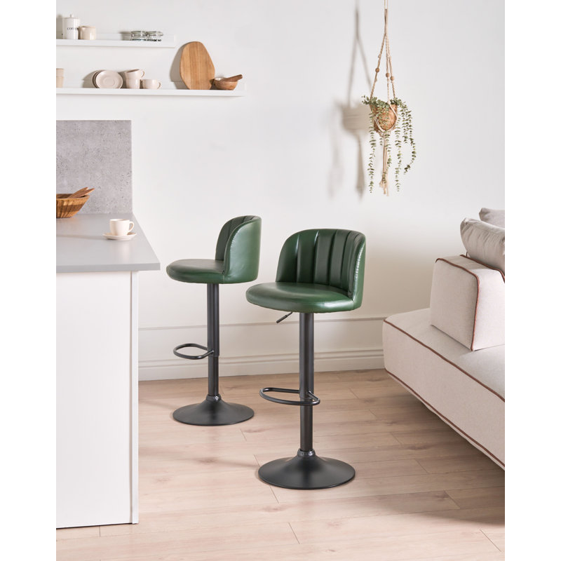 Swivel Upholstered Adjustable Height Counter Stool with Metal Frame, Green