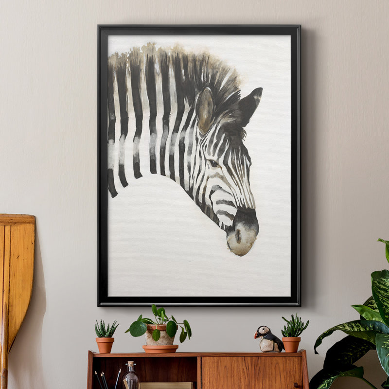 Zèbre à rayures encadrées sur papier, Noir, H 24,5 po x l 18,5 po x P 1,25 po