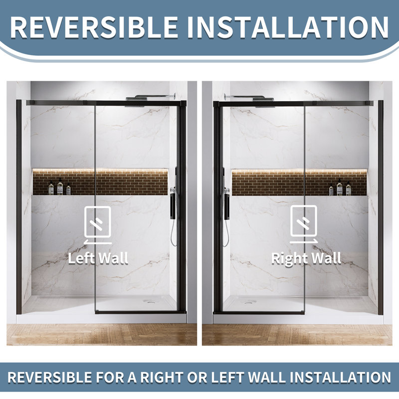56" - 60" W x 74" H Single Sliding Frameless Shower Door with Clear Tempered Glass