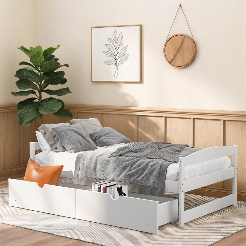 Petit lit plateforme simple avec lit simple et rangement en pin