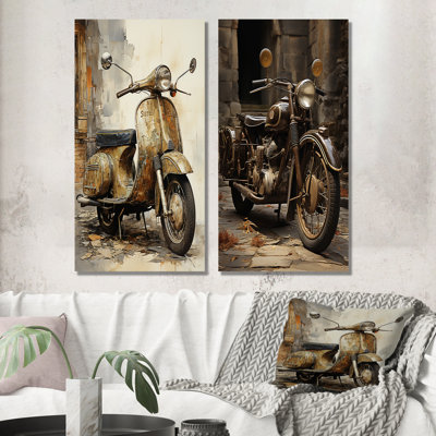 Vintage Scooter Ride - Ensemble de 2 décorations murales Scooter