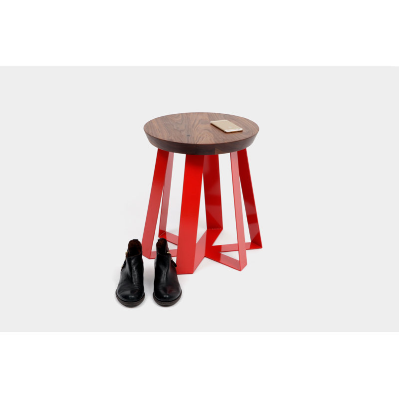 ARS Solid Wood Accent Stool, Red, Walnut
