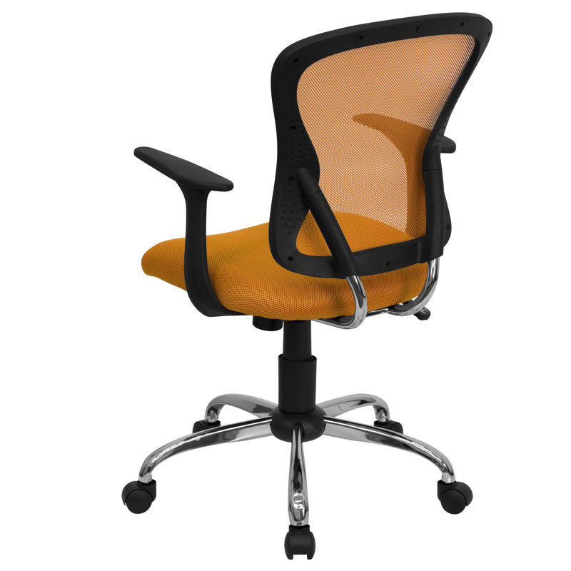 Mid-Back Orange Mesh Swivel Task Chair with Chrome Base