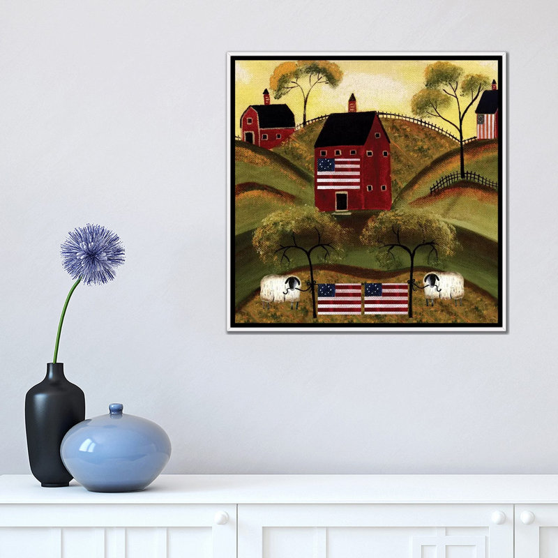 « 4th of July Sheep Red bar » par Cheryl Bartley-impression d’art graphique, H 18 po x l 18 po x 1,5 po, Pas de tapis
