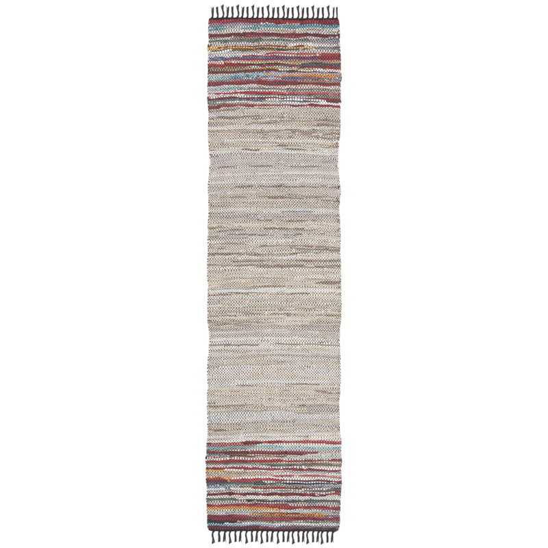 Masi Vintage Leather Hand Woven Leather And Cotton Striped Rug, Runner 2'3" x 9'