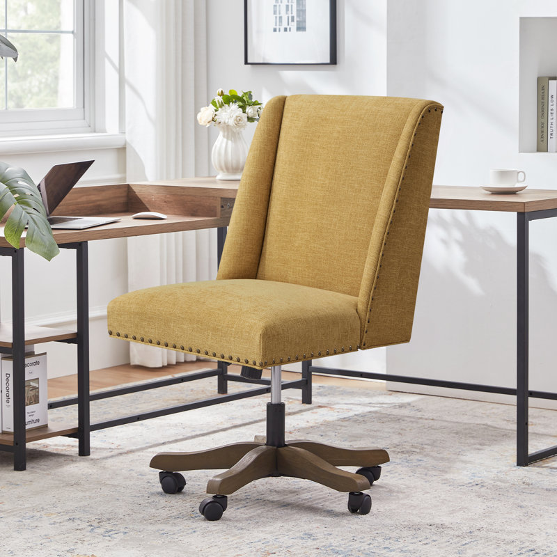 Chaise de bureau pivotante en chenille Mellins, Yellow