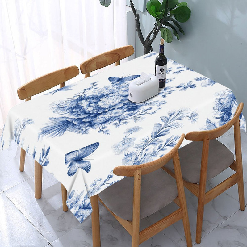 Nappe rectangulaire bleue et blanche à motif floral 60 x 86