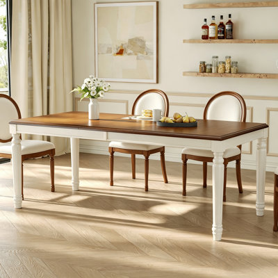 Table de salle à manger rectangulaire traditionnelle avec plateau en bois et pieds tournés