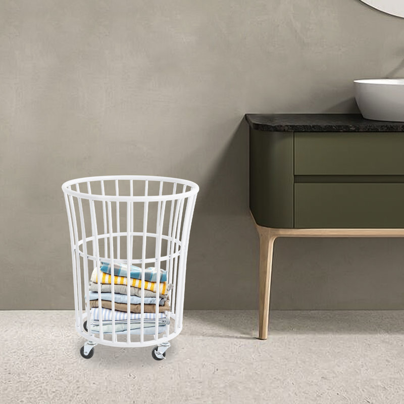 Metal Laundry Basket, Laundry Basket With Wheel, White