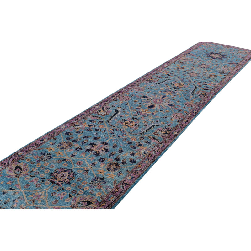Hand Knotted Wool Area Rug in Blue And Purple