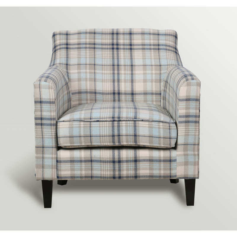 Fauteuil en polyester de 75,565 cm de large Labrea, Mélange de lin écossais bleu clair