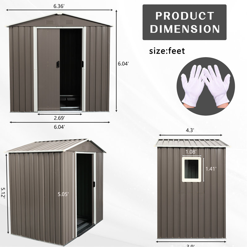 Remise d'extérieur en métal de 6 pi x 5 pi en gris - construction en fer galvanisé, robuste et stable, évents perforés, porte coulissante avec cadenas, facile à construire, panneaux, assemblage simple,
