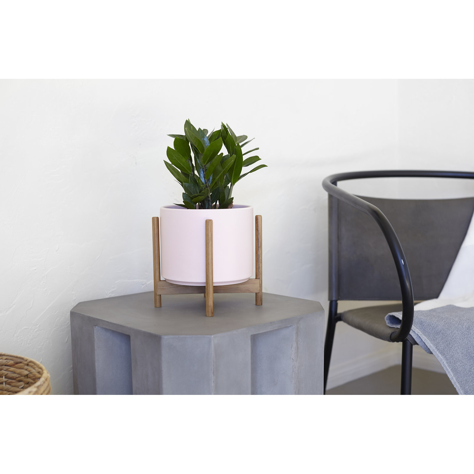 Riverside Handmade Ceramic Pot Planter, Blush/Teak, 20.25" H x 17.5" W x 17.5" D