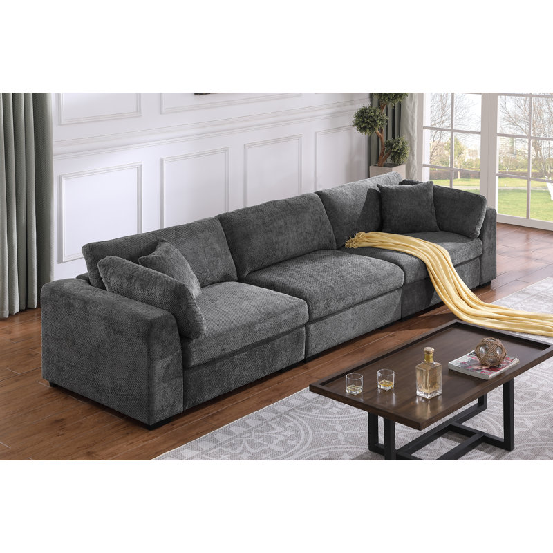 Squared Arm Wide Seat Upholstered Sofa, Dark Gray