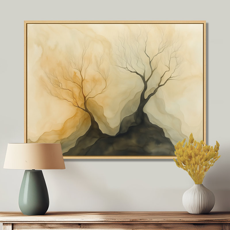 Toile avec arbre venteux, art mural silhouette d'arbre, Deilkes, H 24 po x l 32 po, Cadre naturel flottant
